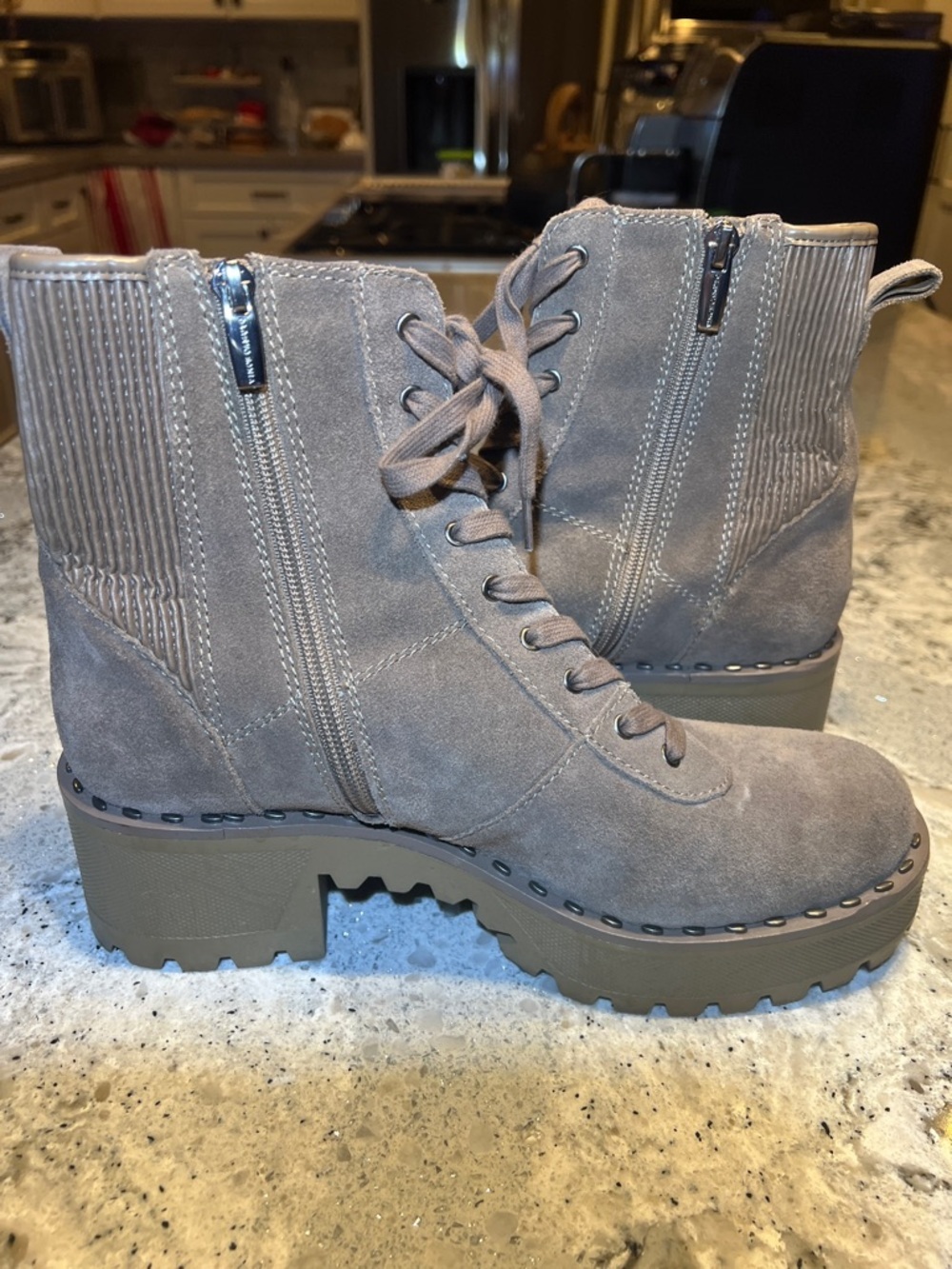 NEW Vince Camuto Mabrela Suede Platform Combat Boots - Taupe - Size 9.5 - Picture 8 of 10
